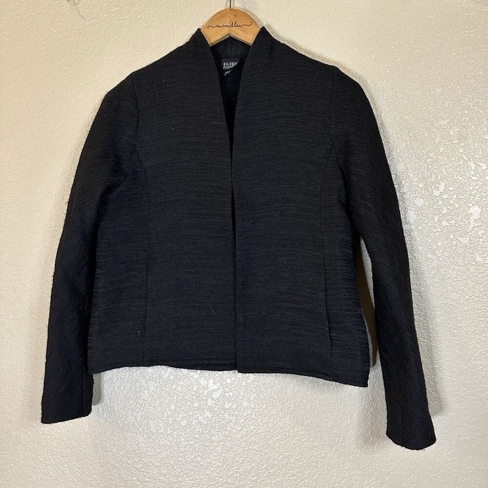 EILEEN FISHER Sparkle Tweed Blazer Jacket Black Knit Blend Size Small USA Italia